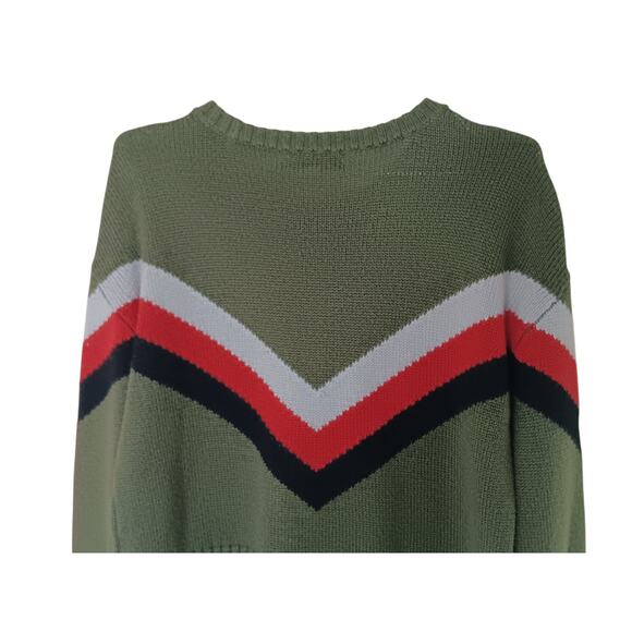 Marissa Webb Collective Women’s Sweater M Olive Green Chevron Stripe Crewneck Pu - Picture 3 of 12